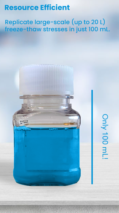 Resource Efficient - Replicate large-scale (up to 20 L) freeze-thaw stresses in just 100 mL.